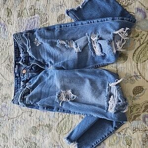 Hollister distressed high rise slim straight jeans with raw hem